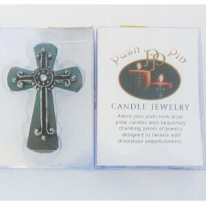 Pillar Candle Jewelry Cross Push Pin Fleur de Lis Rhinestone Studded Black New